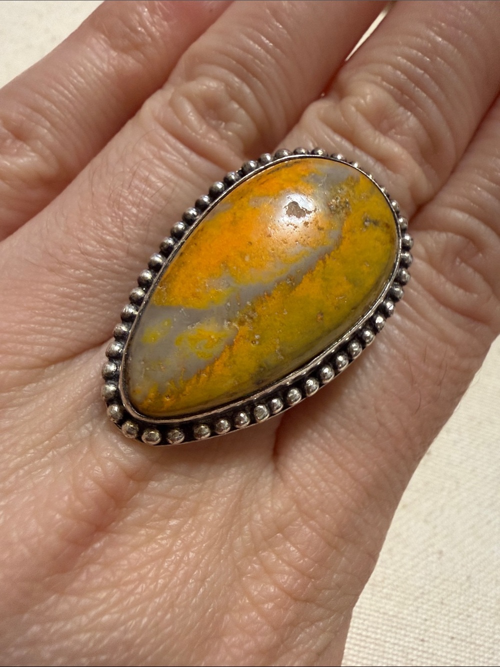 Sterling Silver Handcrafted Teardrop Stone Ring size 10.5
